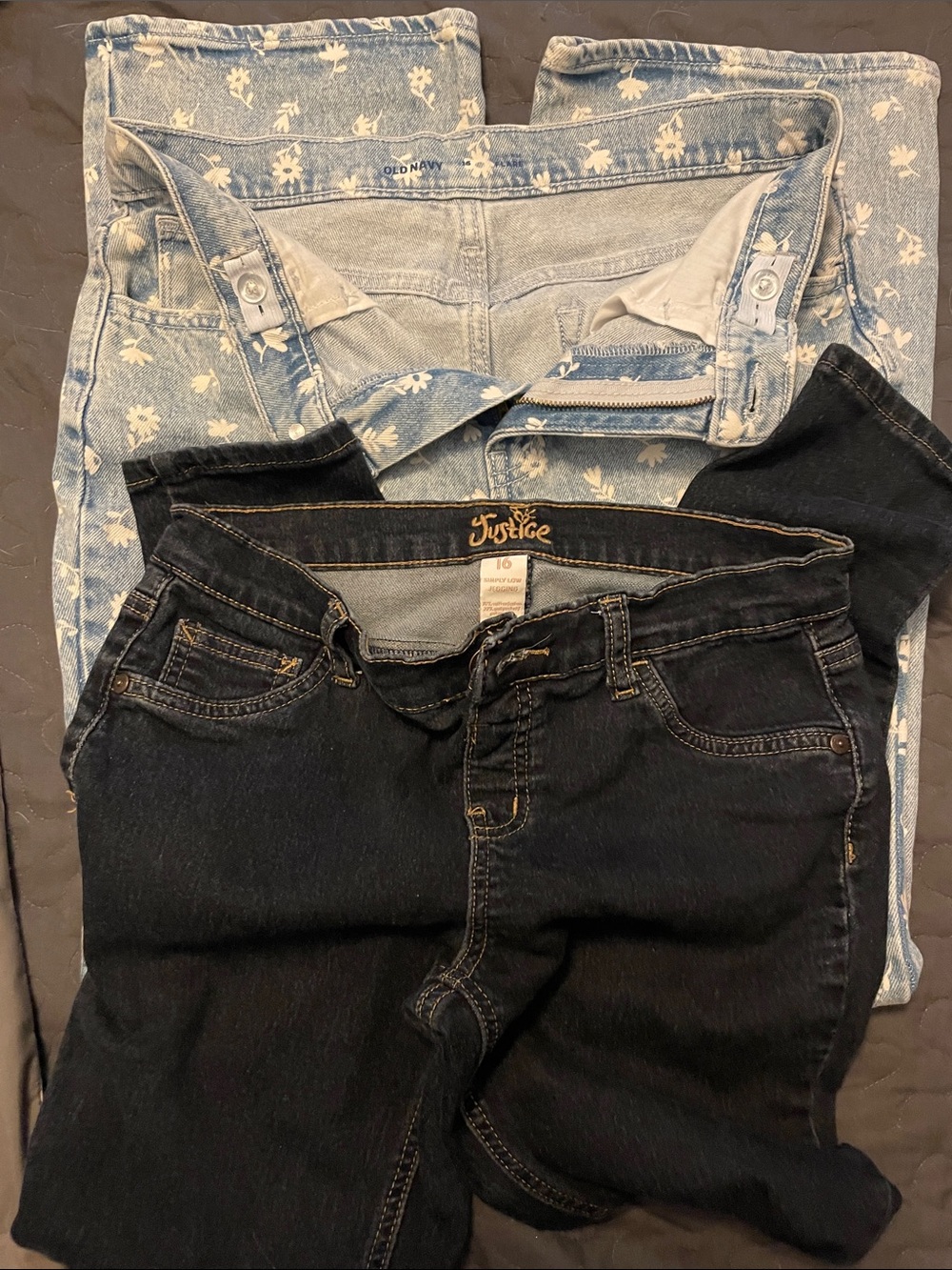 Girls Denim Duo — Justice skinny Dark Wash & Light Blue Floral Old Navy size 16